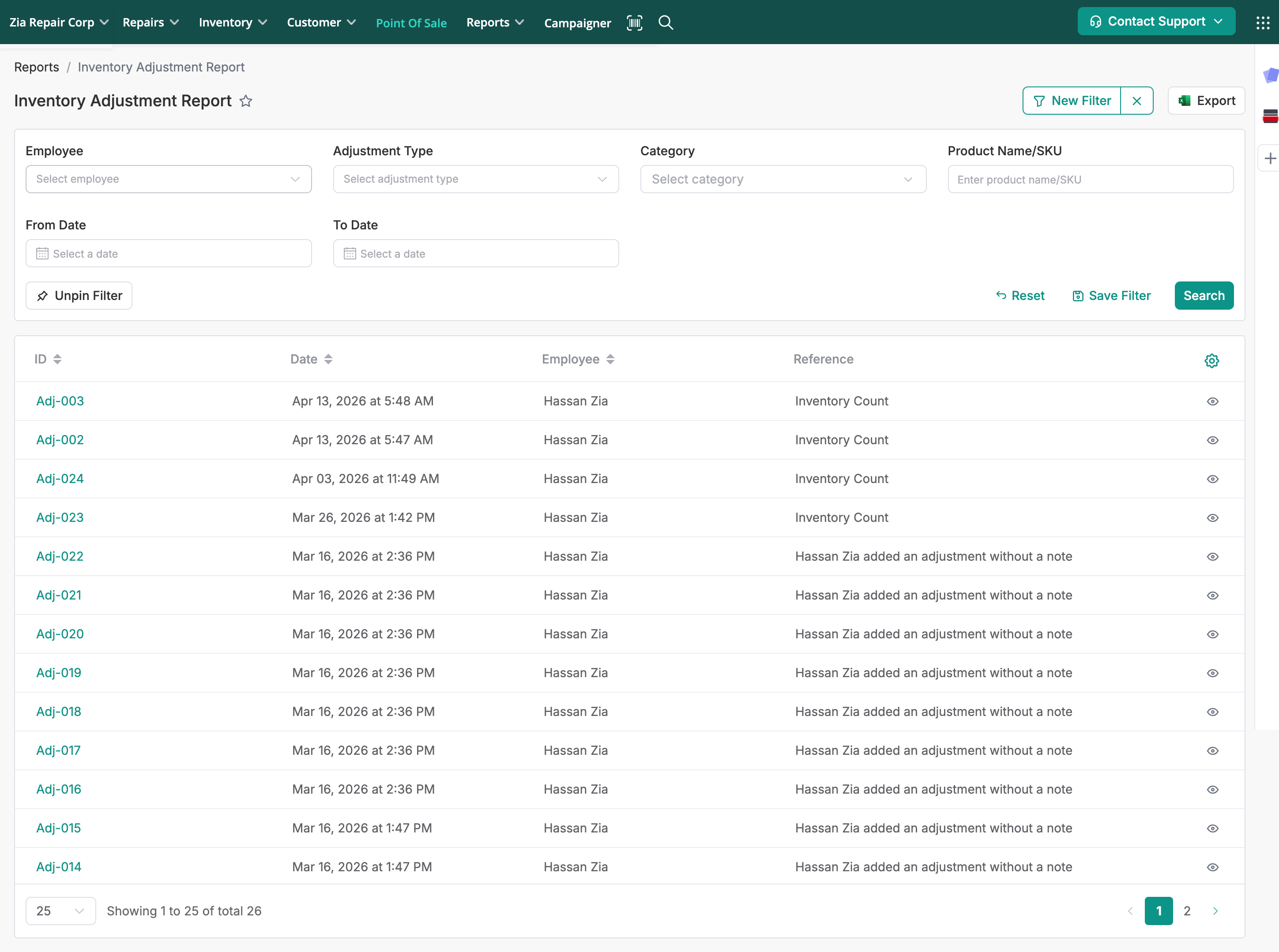 Inventory Adjustment Report