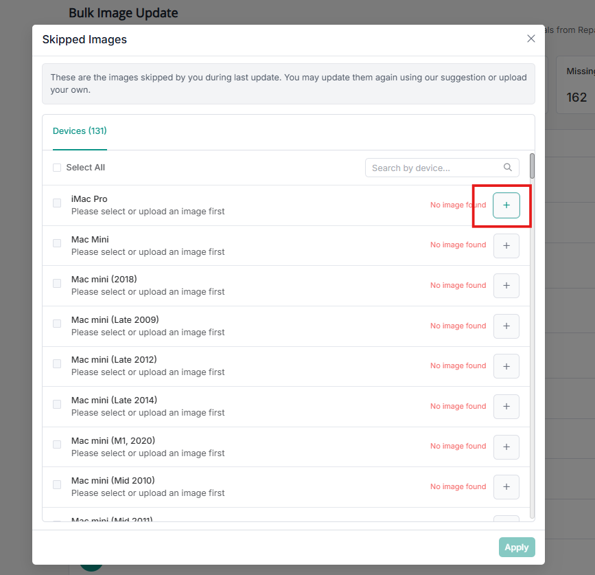 Skipped items pop-up with manual upload option