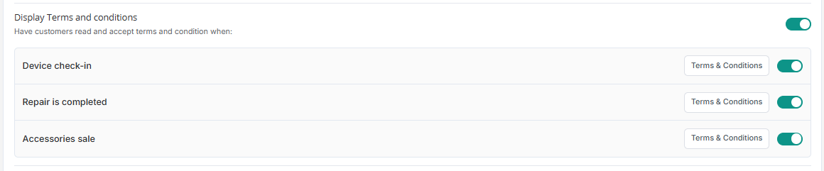 Terms and signature settings