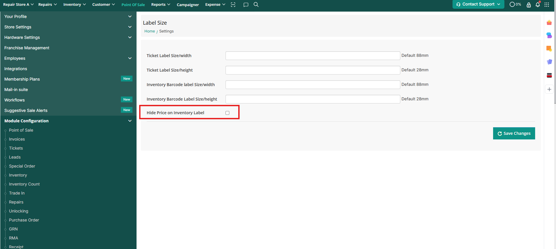 Hide Price on Inventory Label Toggle