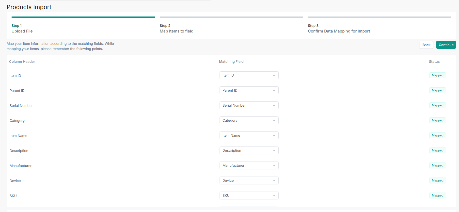 Column Mapping Screen