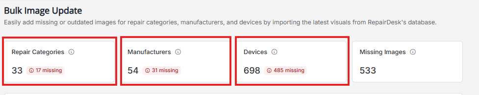 Bulk Image Updater summary cards