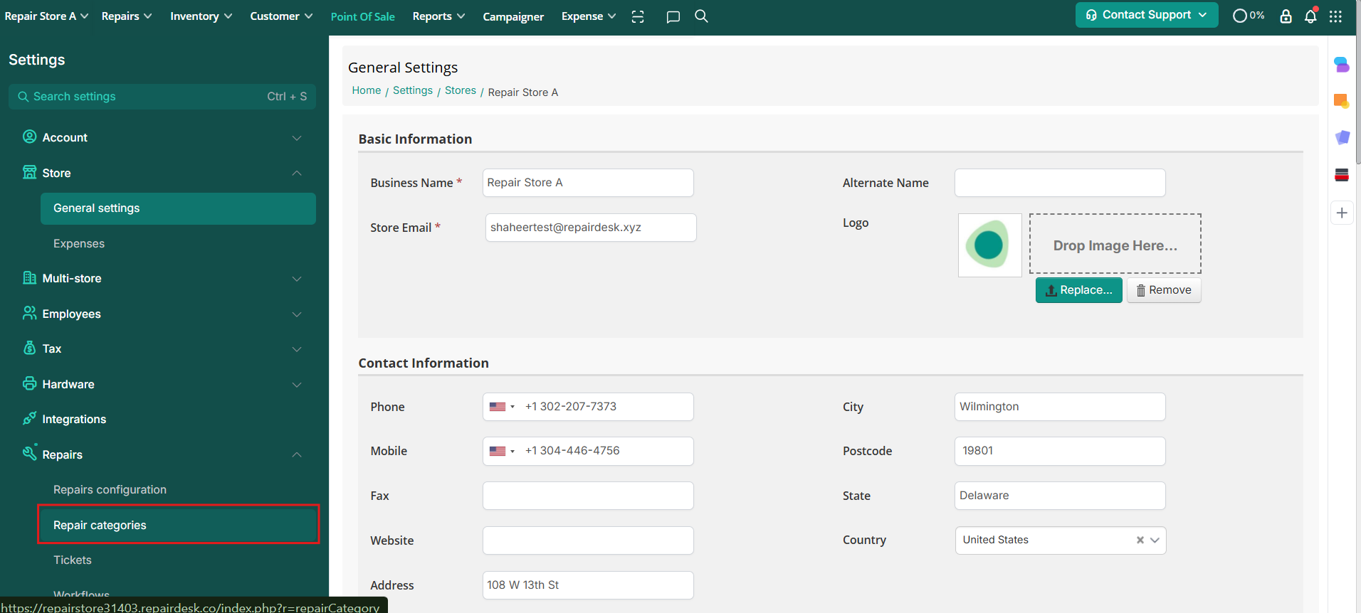 Repair Categories settings