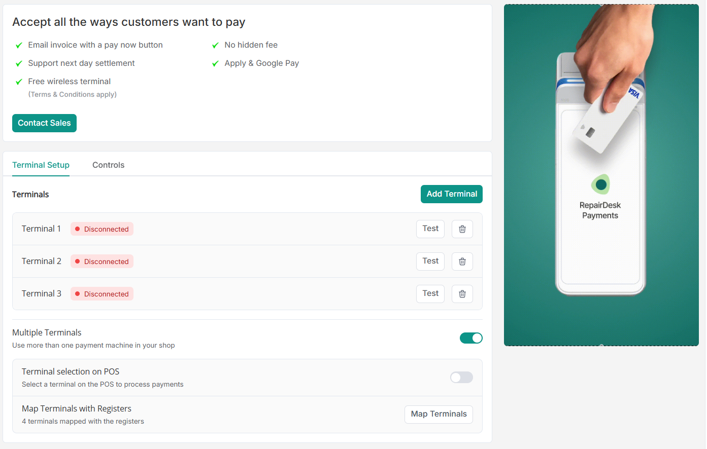Terminal connection status list