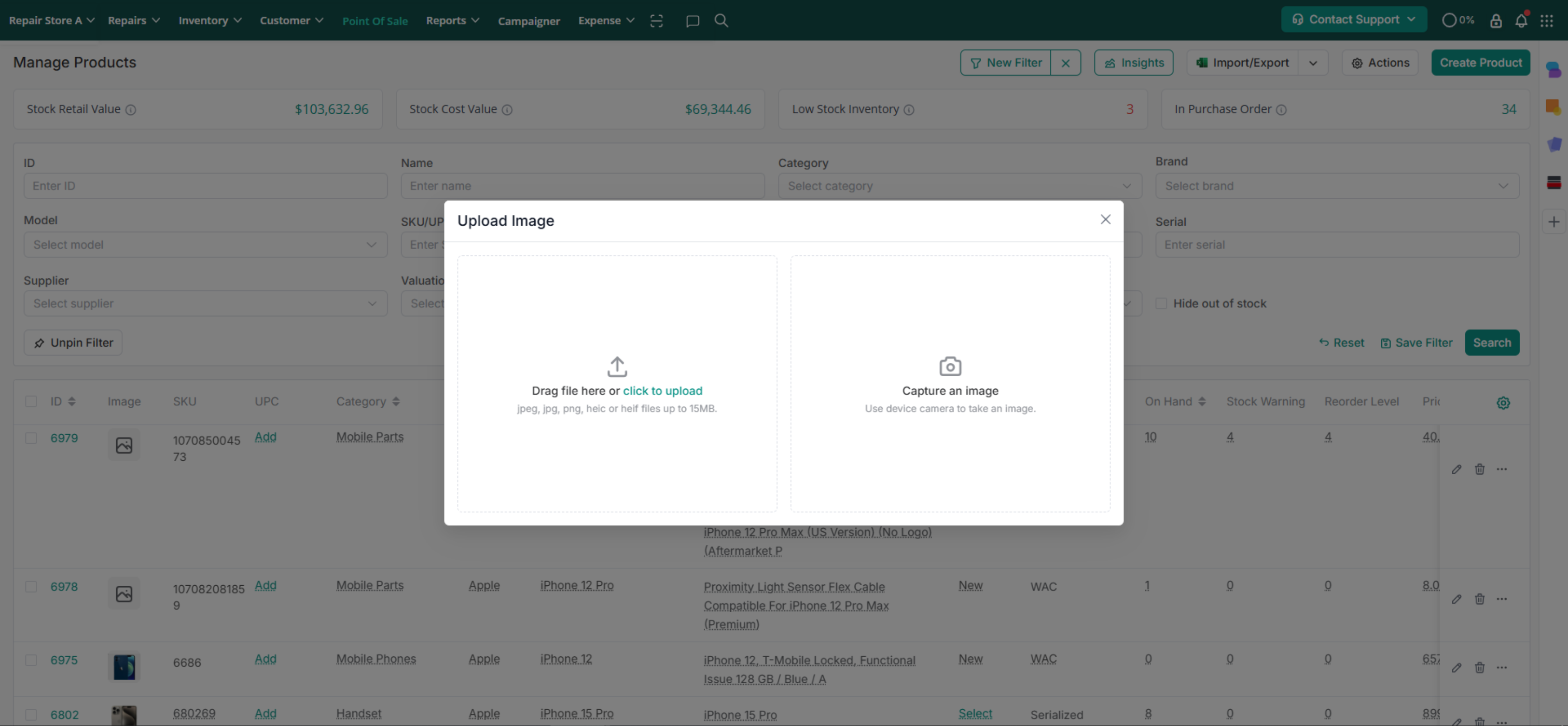 Upload drag capture popup