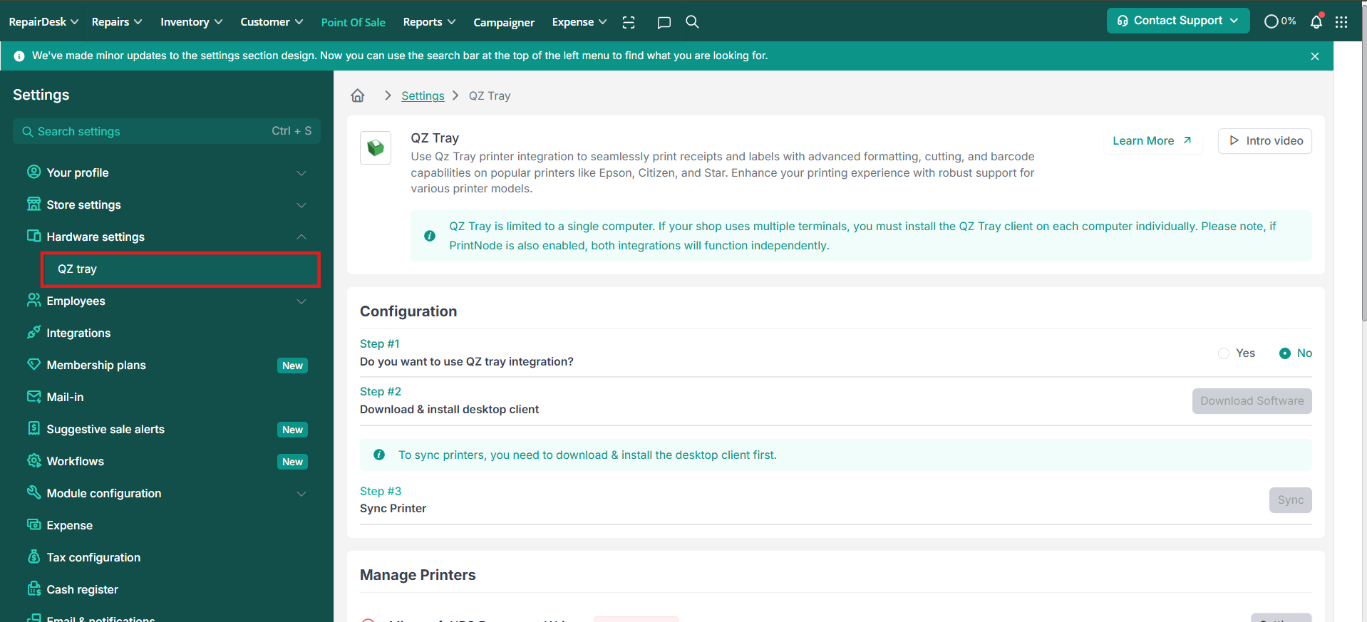 QZ Tray Settings