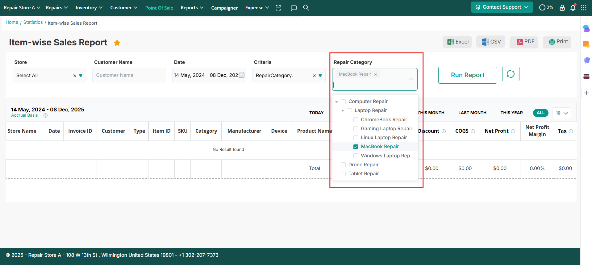 Service Tree Filter in Reports