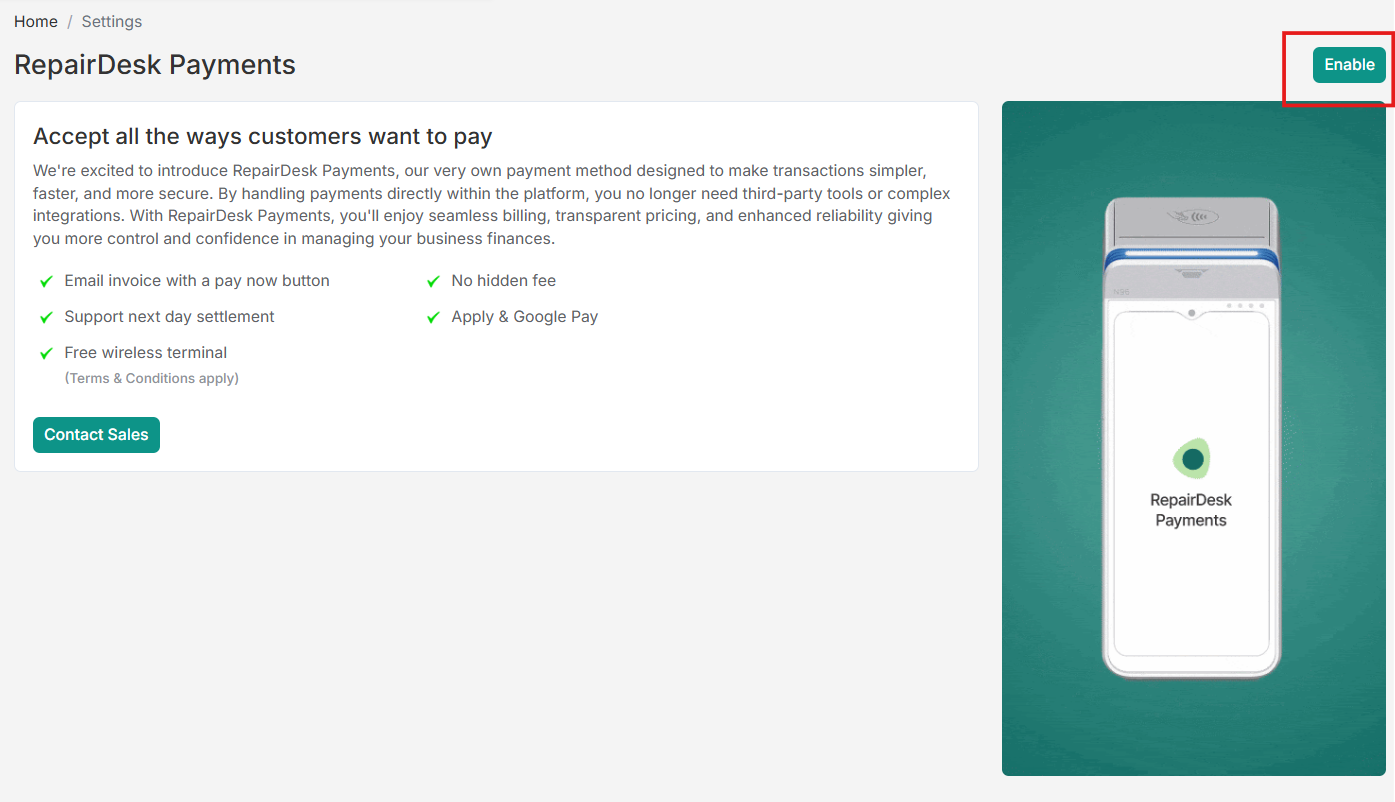 Enable RepairDesk Payments