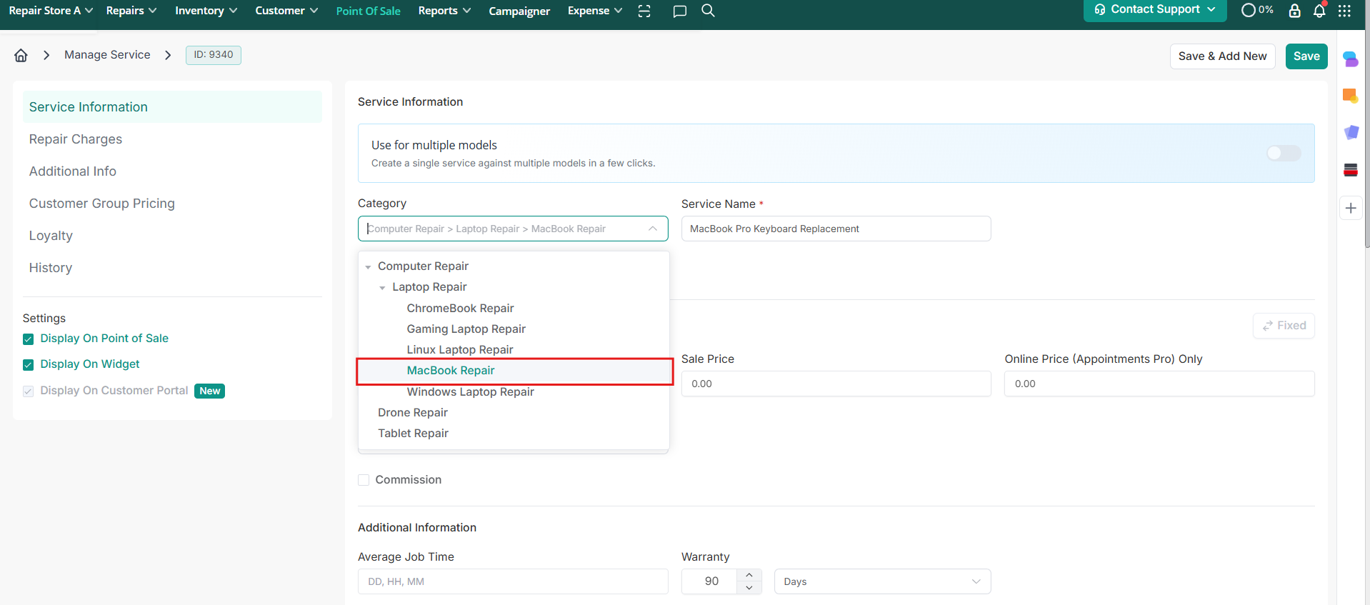 Assign Service Category