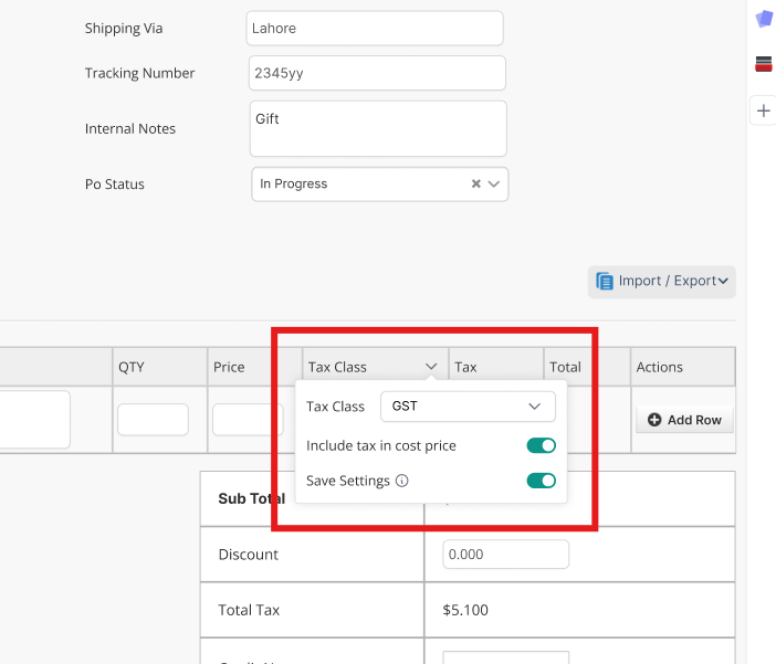 Global Tax Class in PO