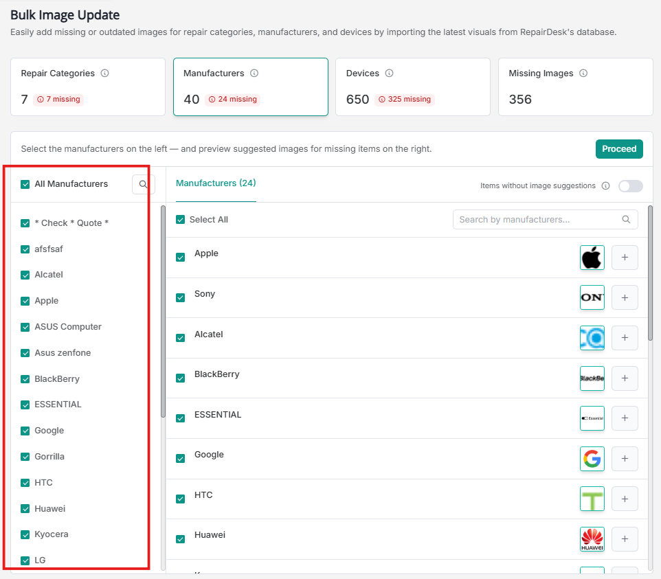 Manufacturers list with missing images