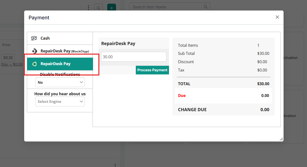 RepairDesk Pay option