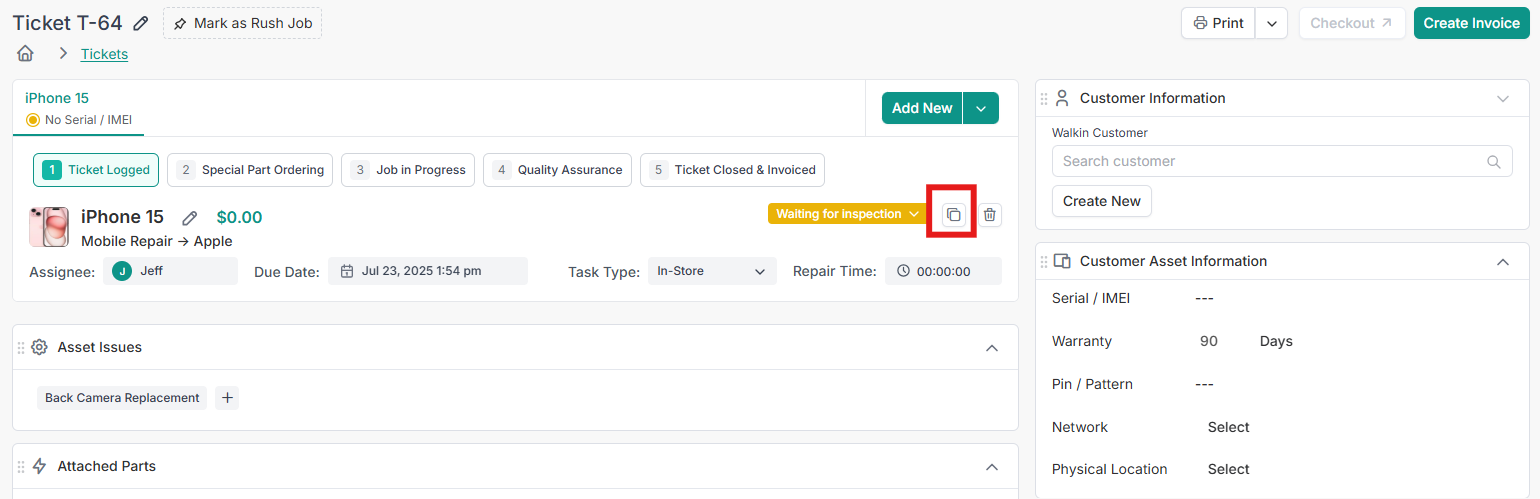 New Ticket UI - Clone Option