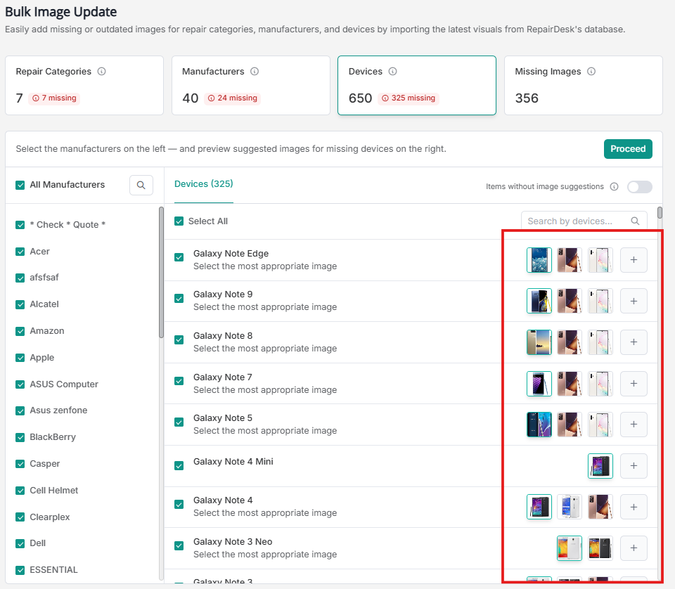 Devices with suggested images