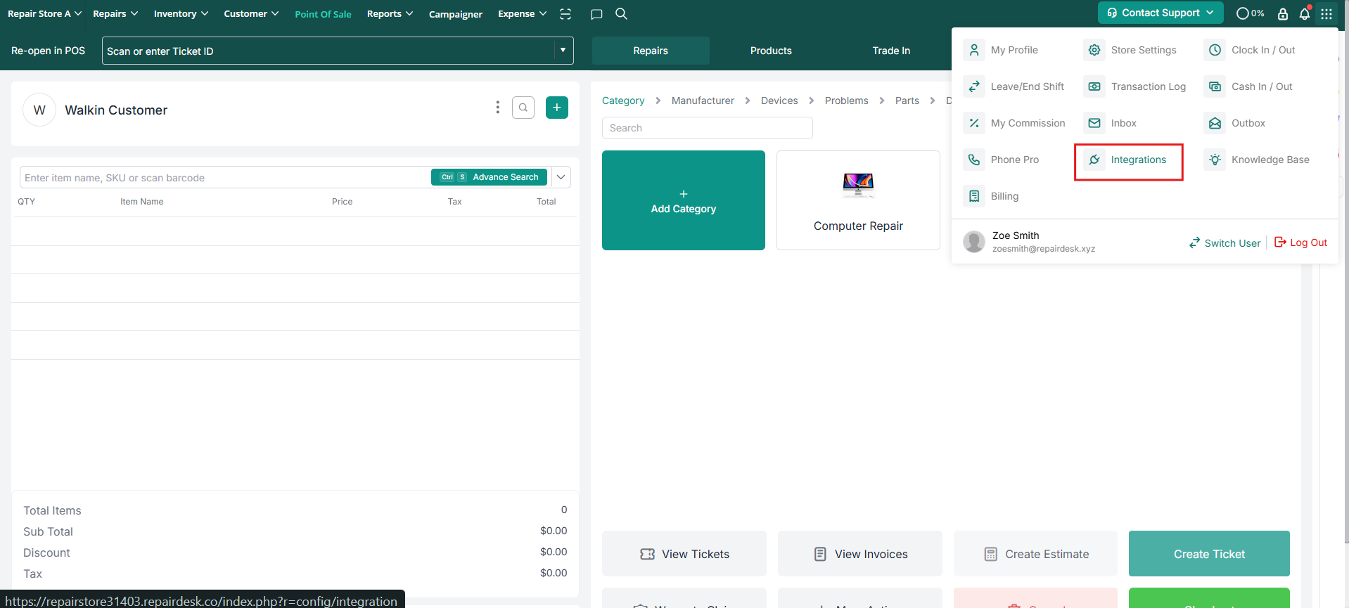 Navigate to Integrations