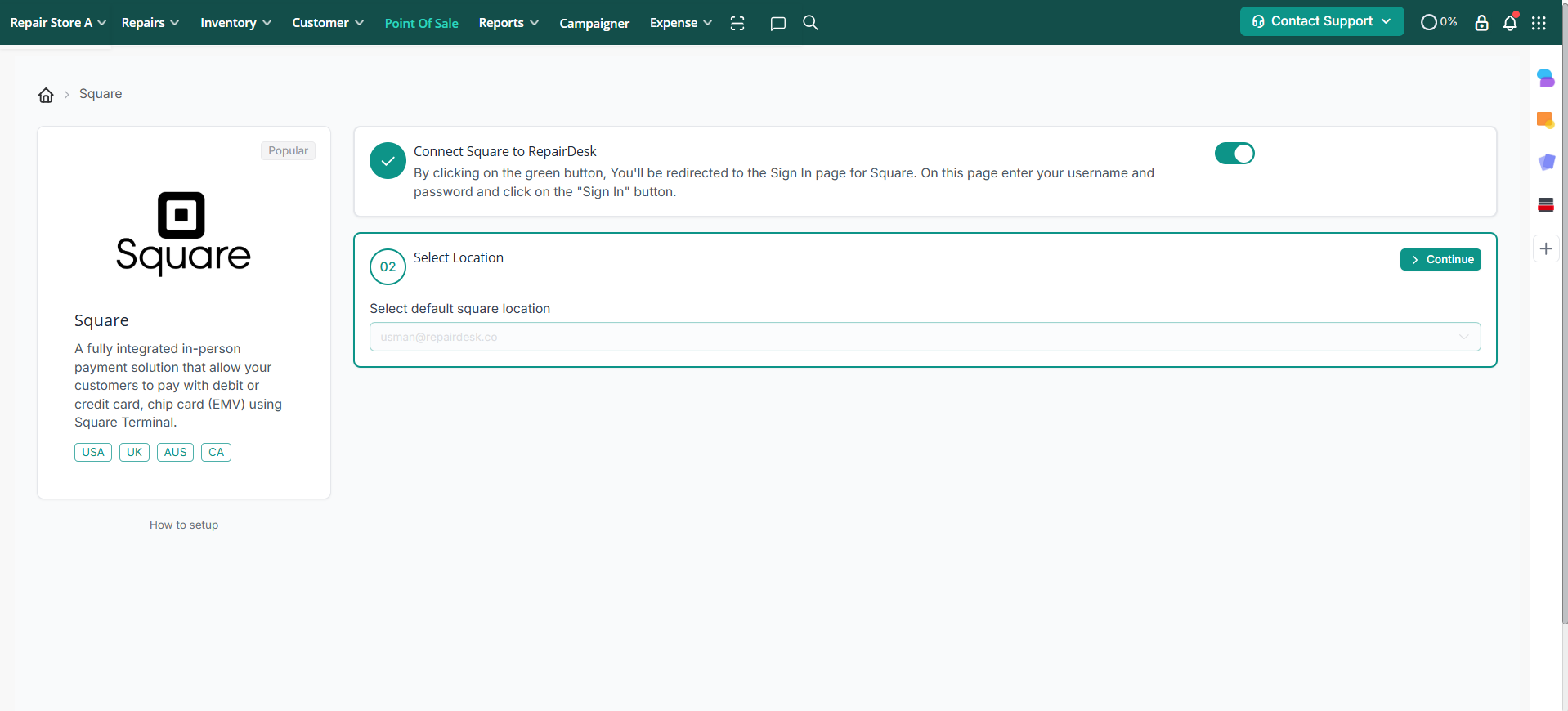 Select Square location