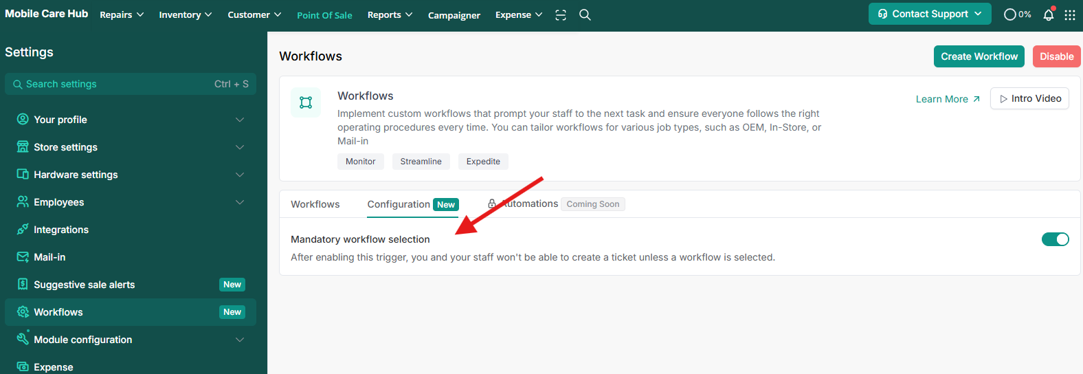 Mandatory Workflow Selection in Workflow Settings
