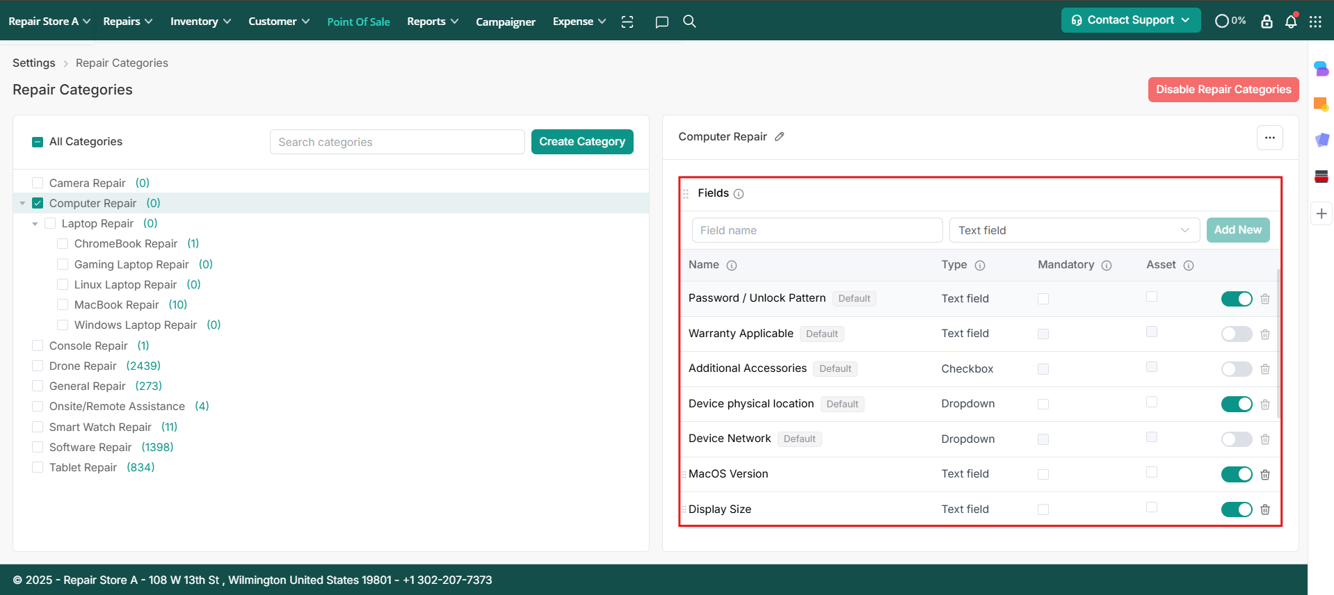Set up Default or Custom Fields