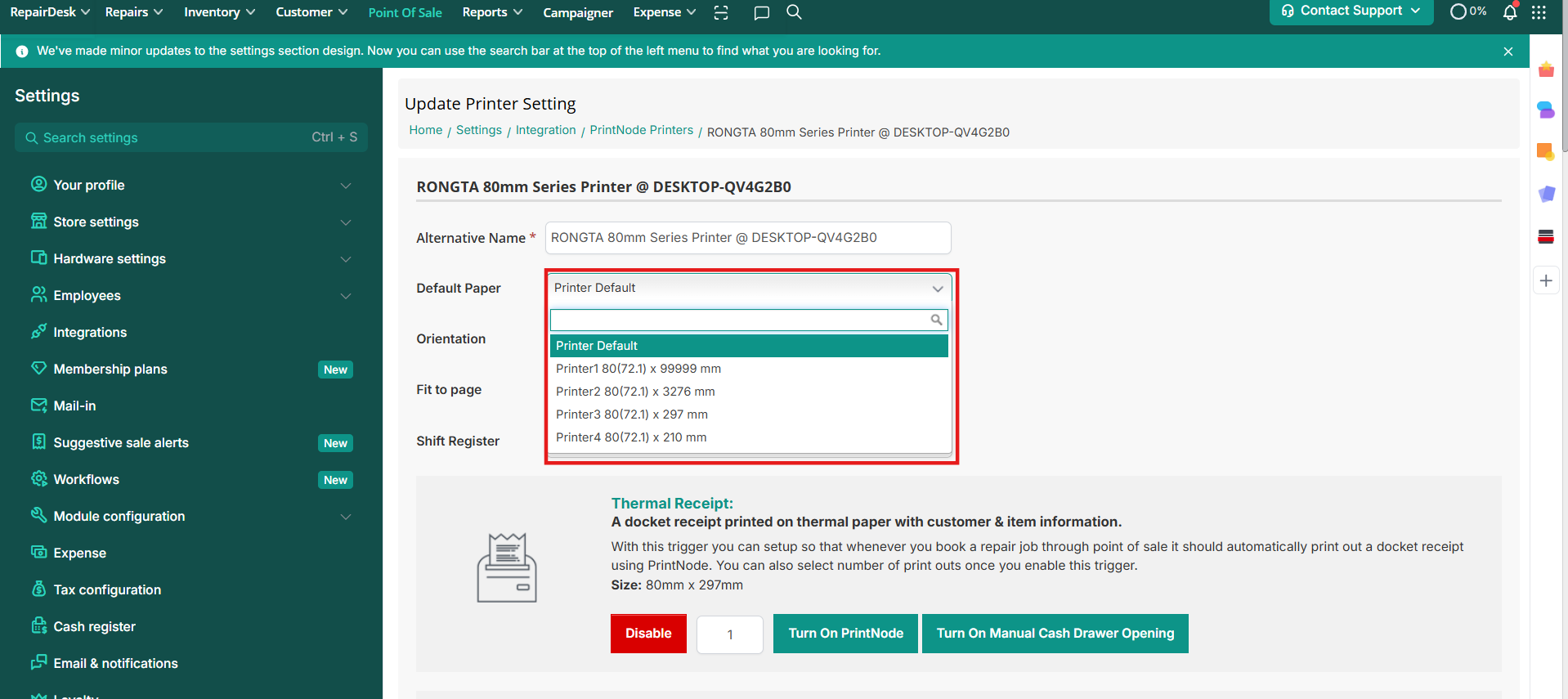 Label Sizes in PrintNode