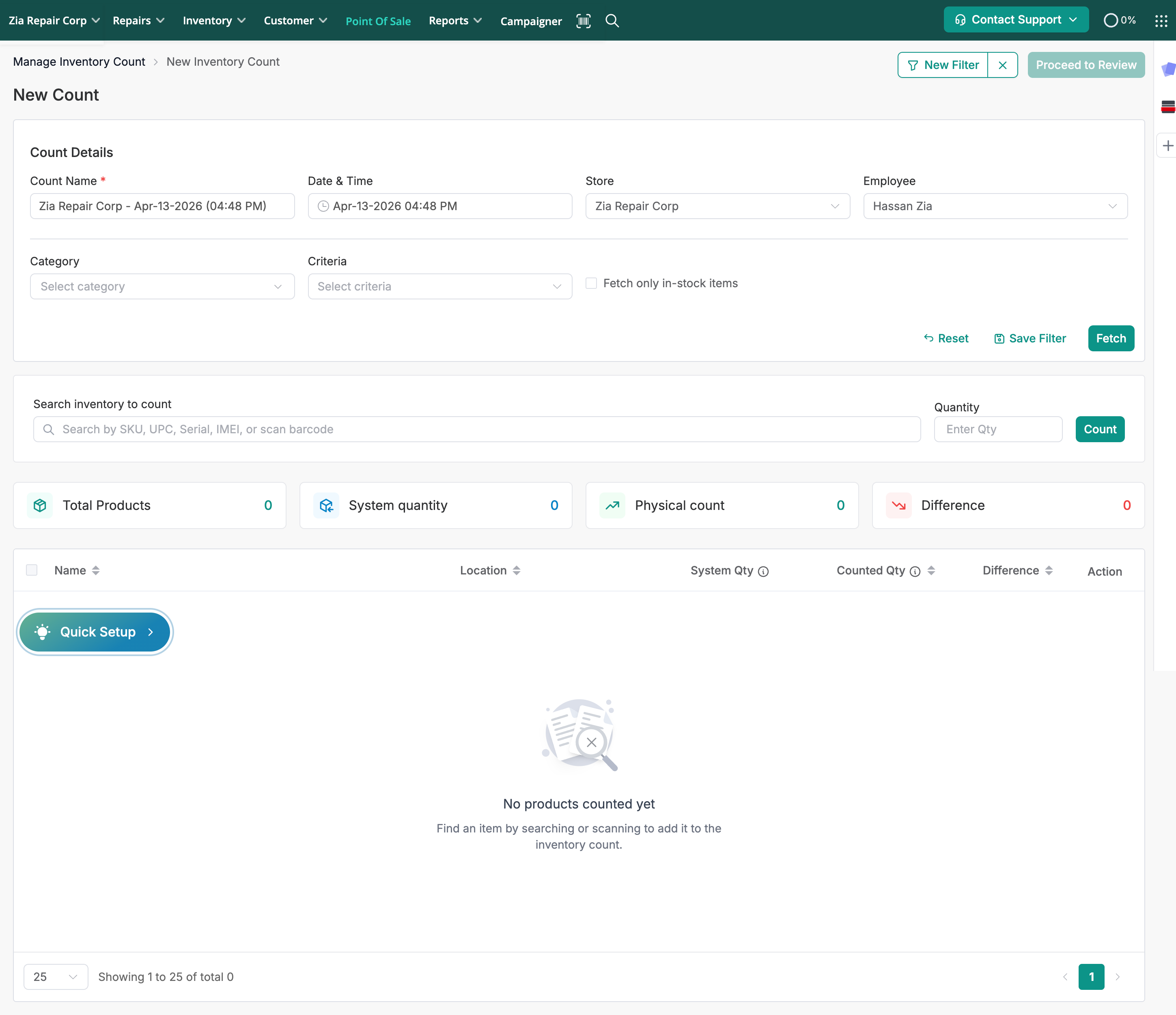 Adding Items to Inventory Count List