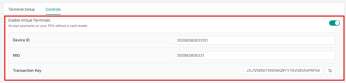 Virtual Terminal settings