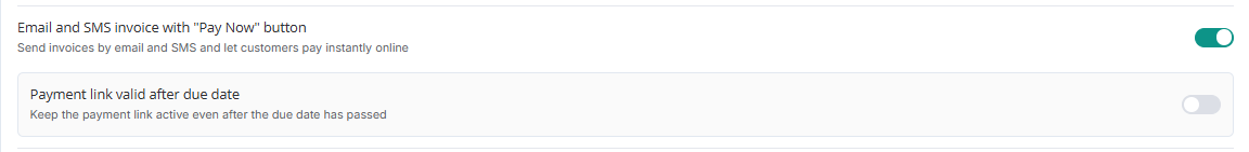Invoice payment link settings