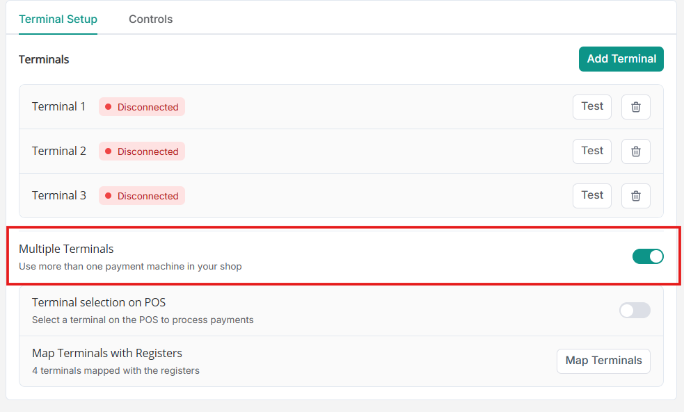 Use Multiple Terminals toggle