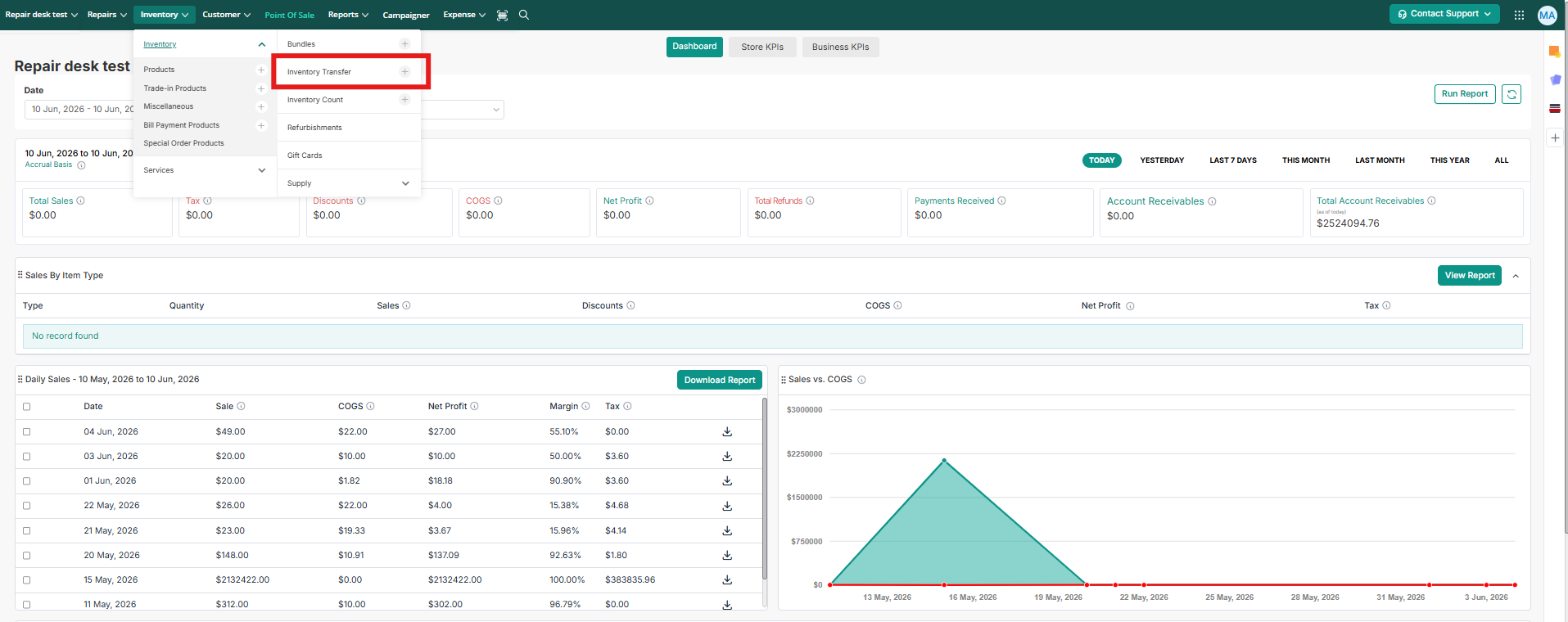 Access Transfer Inventory screenshot