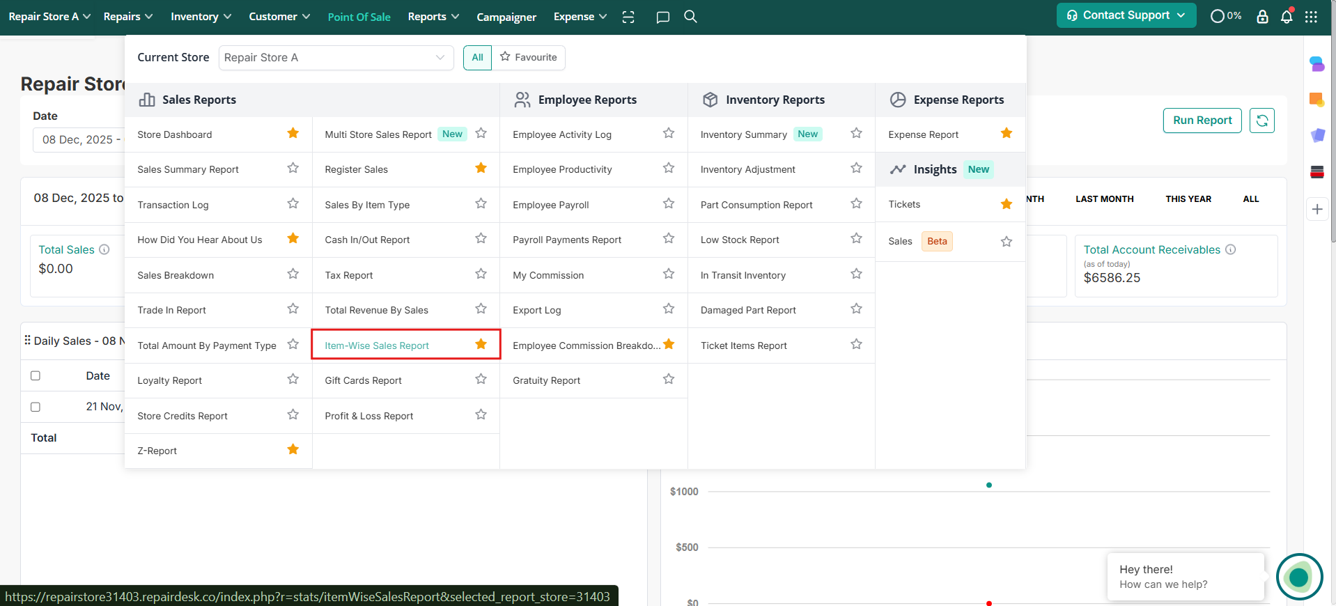 Reports Mega Dropdown
